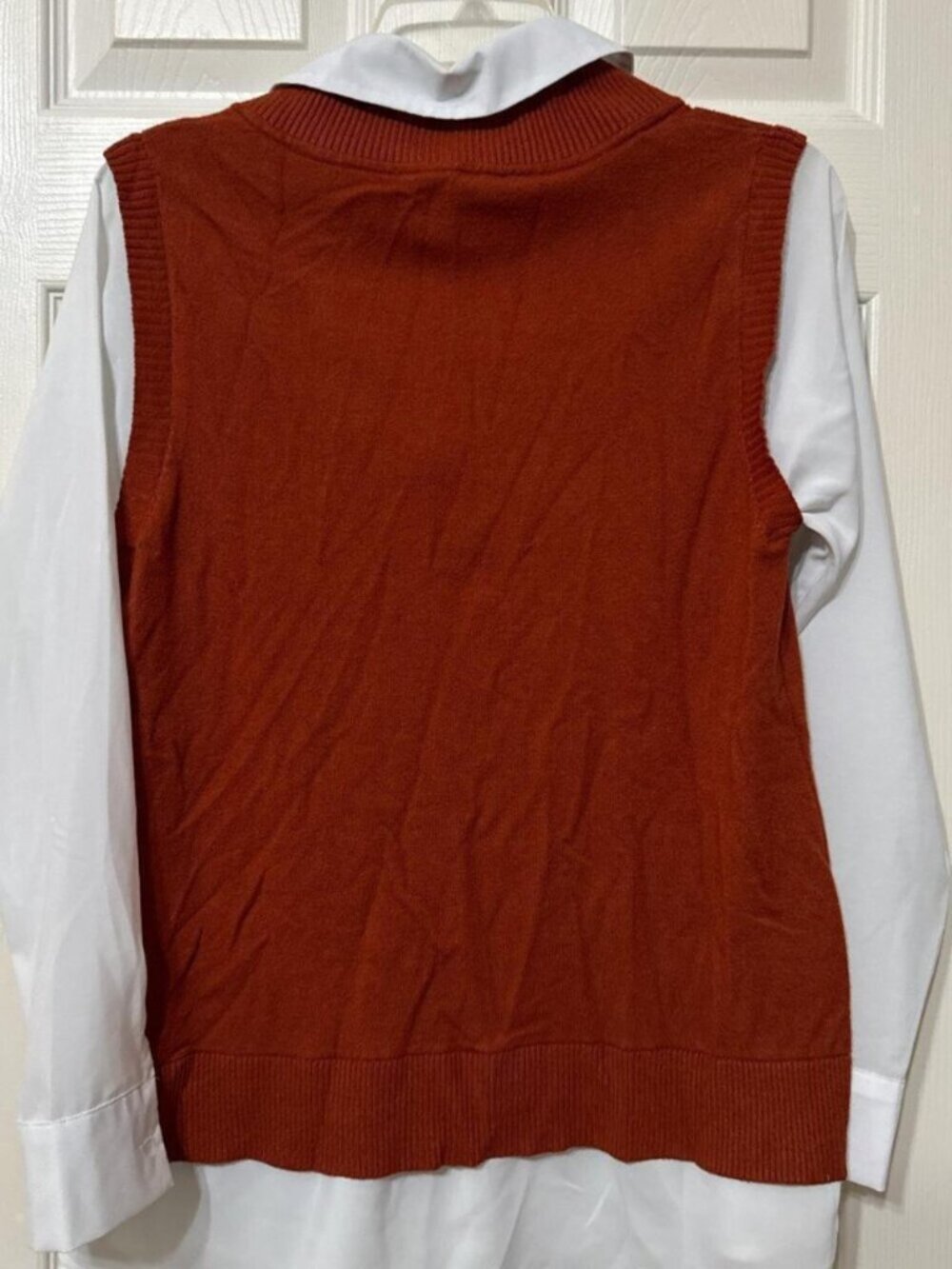 Burnt orange (brown-ish) and white button down sweater vest set #preppy - Picture 2 of 4